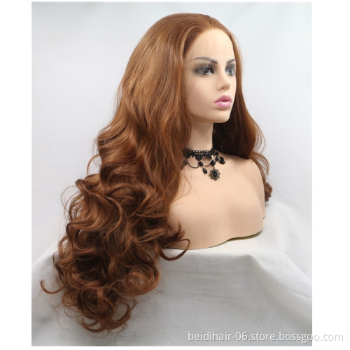 Medium Length Brown Color Wig Lace Front Synthetic Hair